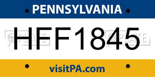 HFF1845 Pennsylvania License Plate