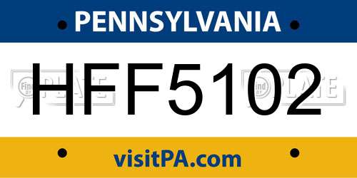 HFF5102 Pennsylvania License Plate
