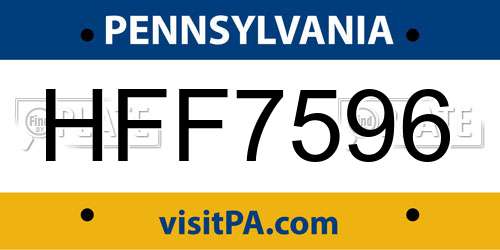 HFF7596 Pennsylvania License Plate