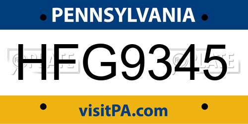 HFG9345 Pennsylvania License Plate