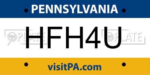 HFH4U Pennsylvania License Plate