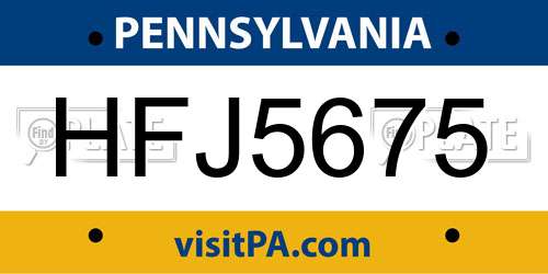 HFJ5675 Pennsylvania License Plate