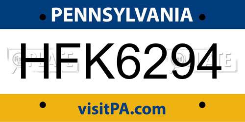 HFK6294 Pennsylvania License Plate