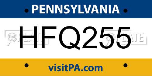 HFQ255 Pennsylvania License Plate