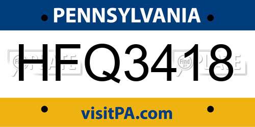 HFQ3418 Pennsylvania License Plate