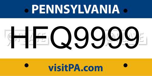 HFQ9999 Pennsylvania License Plate