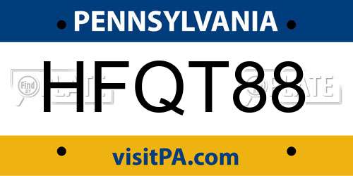 HFQT88 Pennsylvania License Plate