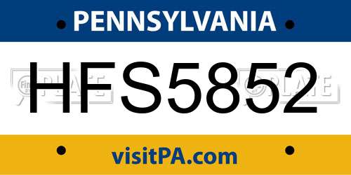 HFS5852 Pennsylvania License Plate