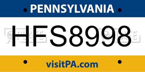HFS8998 Pennsylvania License Plate