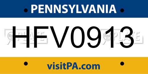 HFV0913 Pennsylvania License Plate