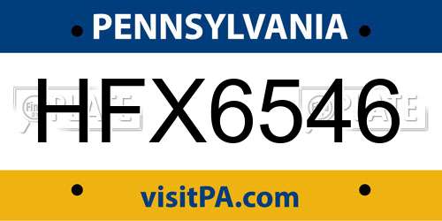HFX6546 Pennsylvania License Plate