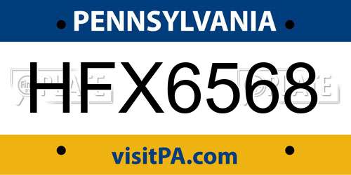 HFX6568 Pennsylvania License Plate