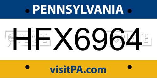 HFX6964 Pennsylvania License Plate