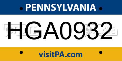 HGA0932 Pennsylvania License Plate