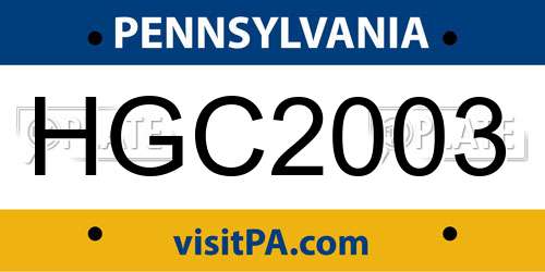 HGC2003 Pennsylvania License Plate