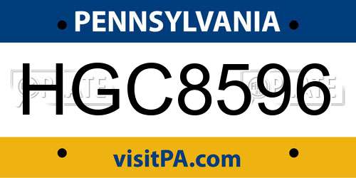 HGC8596 Pennsylvania License Plate