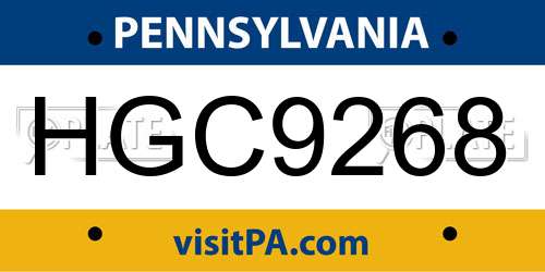HGC9268 Pennsylvania License Plate