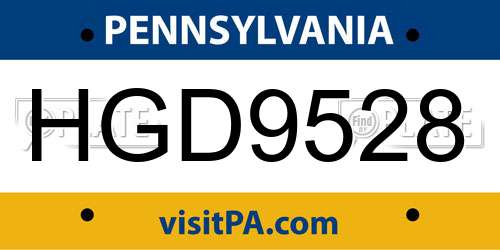 HGD9528 Pennsylvania License Plate