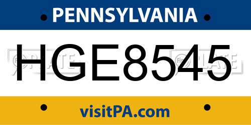HGE8545 Pennsylvania License Plate