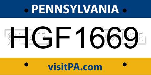HGF1669 Pennsylvania License Plate