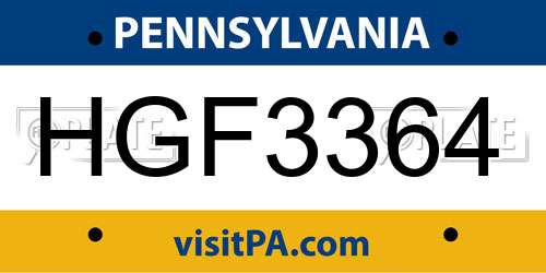 HGF3364 Pennsylvania License Plate