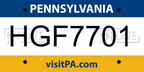 HGF7701 Pennsylvania License Plate
