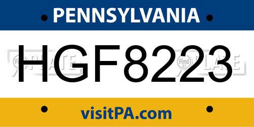 HGF8223 Pennsylvania License Plate