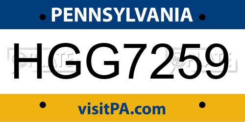 HGG7259 Pennsylvania License Plate