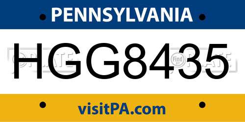 HGG8435 Pennsylvania License Plate