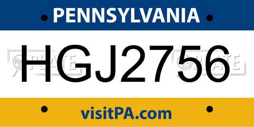 HGJ2756 Pennsylvania License Plate