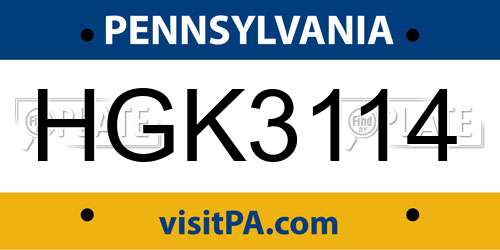 HGK3114 Pennsylvania License Plate