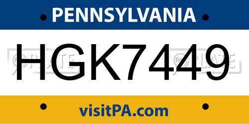 HGK7449 Pennsylvania License Plate