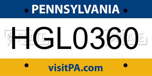 HGL0360 Pennsylvania License Plate