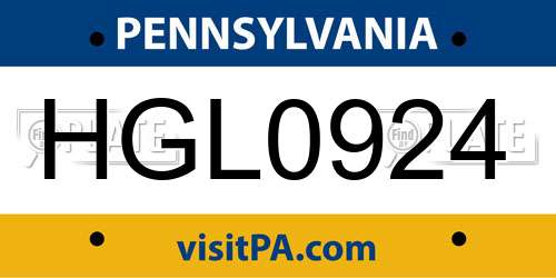 HGL0924 Pennsylvania License Plate