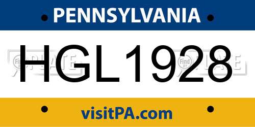 HGL1928 Pennsylvania License Plate