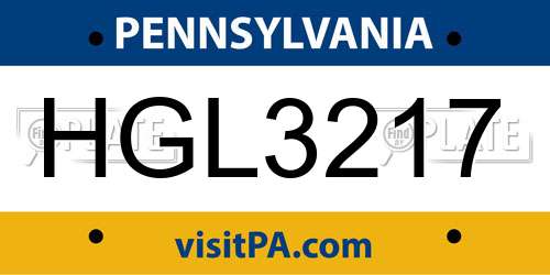 HGL3217 Pennsylvania License Plate