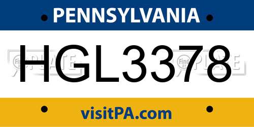 HGL3378 Pennsylvania License Plate