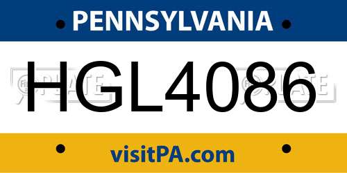 HGL4086 Pennsylvania License Plate