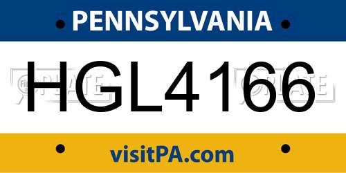 HGL4166 Pennsylvania License Plate