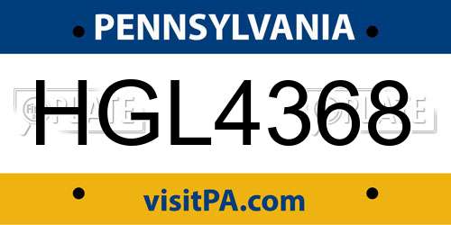 HGL4368 Pennsylvania License Plate