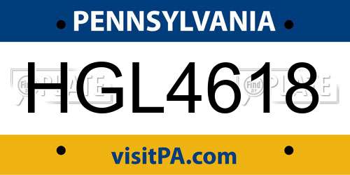 HGL4618 Pennsylvania License Plate