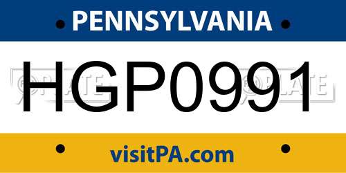 HGP0991 Pennsylvania License Plate
