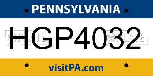 HGP4032 Pennsylvania License Plate