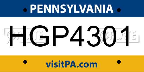 HGP4301 Pennsylvania License Plate