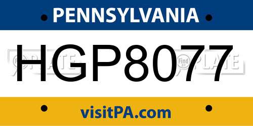 HGP8077 Pennsylvania License Plate