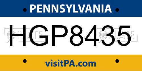 HGP8435 Pennsylvania License Plate