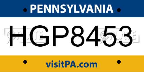 HGP8453 Pennsylvania License Plate