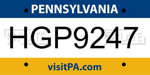 HGP9247 Pennsylvania License Plate