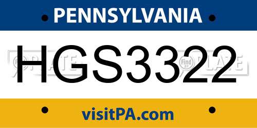 HGS3322 Pennsylvania License Plate