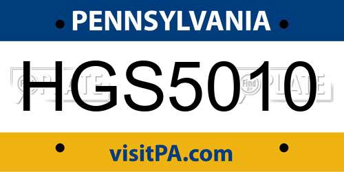HGS5010 Pennsylvania License Plate